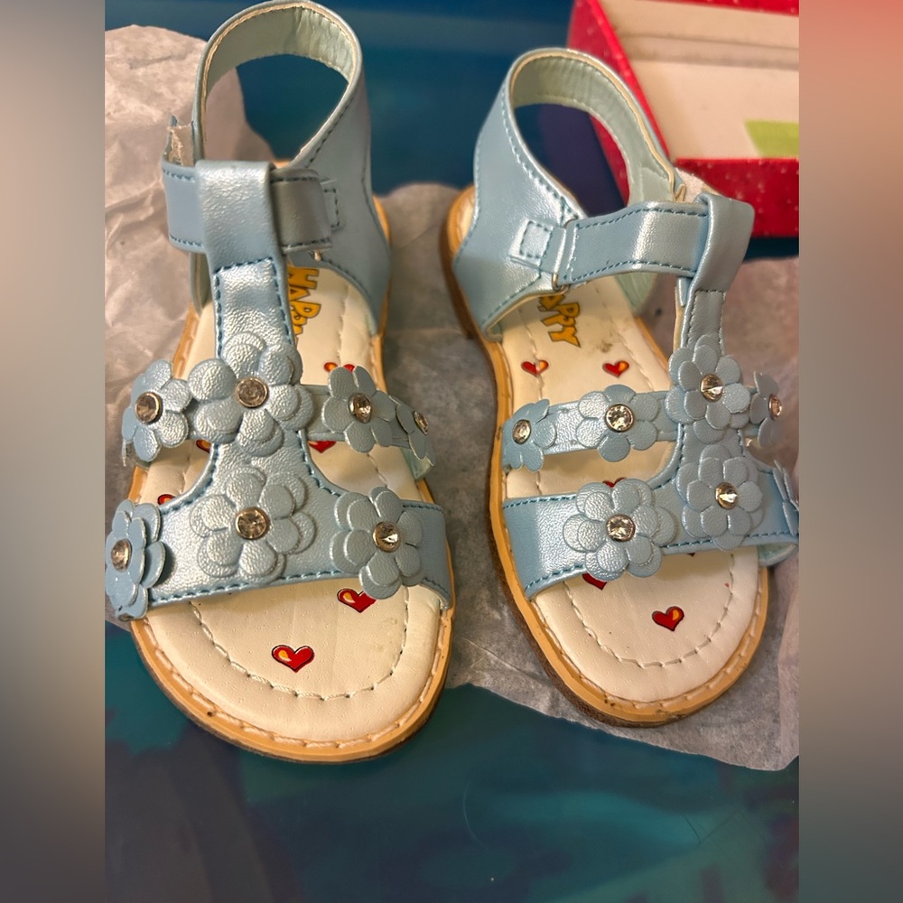 Bee Happy Blue Rhinestone Flower Toddler Sandal Size 8 NIB